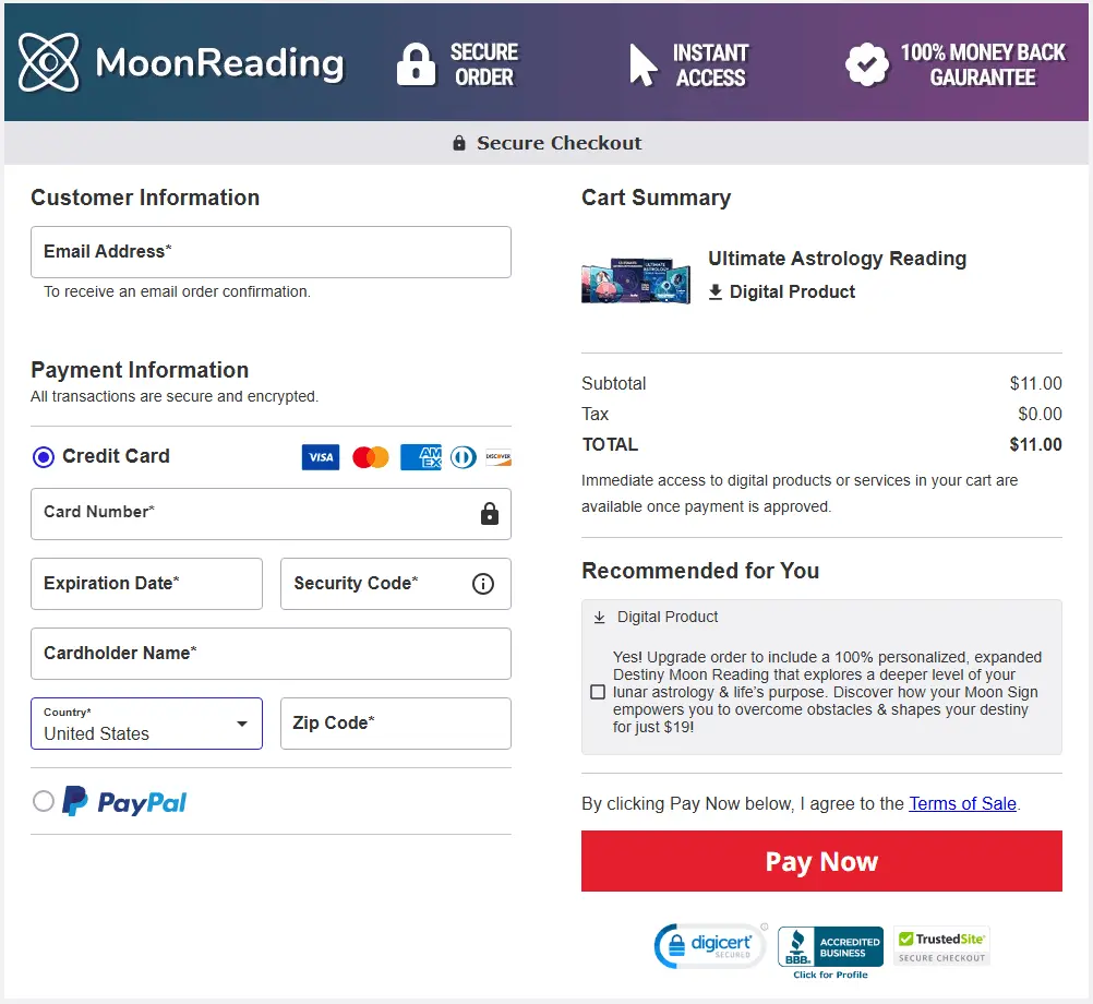 Moon Reading Secure-Checkout